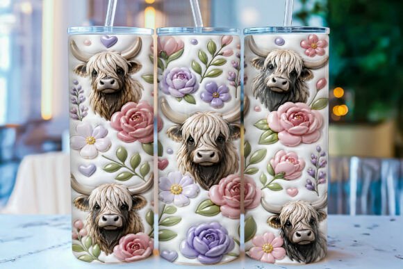 Download Inflated Highland Cow Tumbler Wrap PNG - Premium Resources